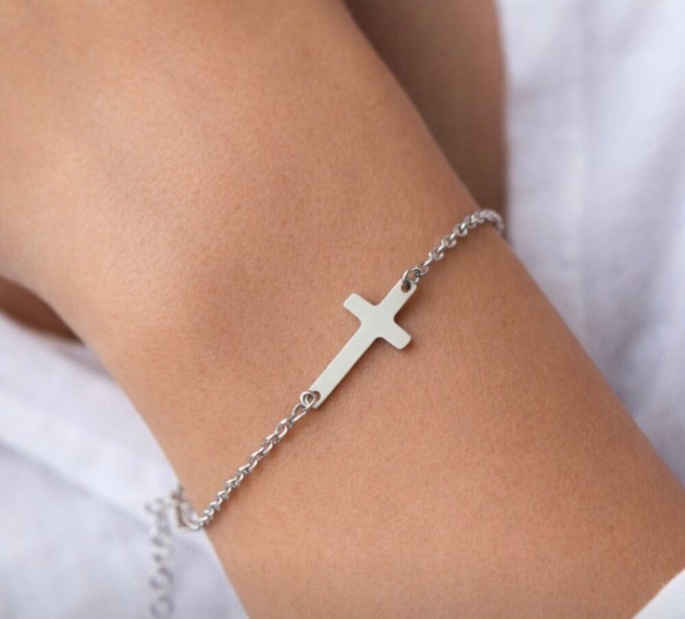 Stainless Steel Silver Cross Bracelet New
